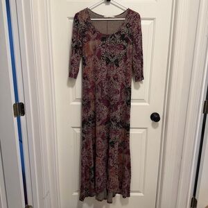 Peruvian Connection Womens Dress Maxi Ottomam Damask Pima Ctn Purple Size Small